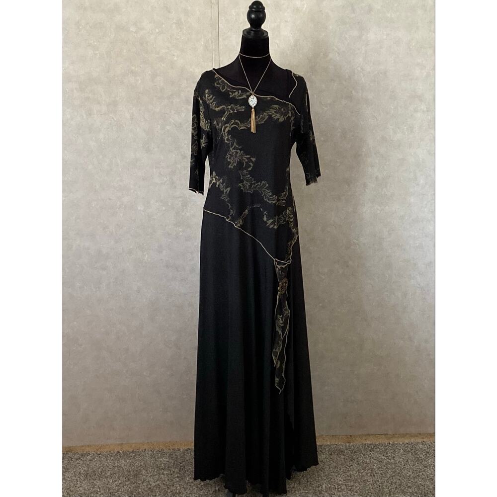 Vintage Linda Lundström Dark Romantic Maxi Dress Gothic Formal Gown Size 14
